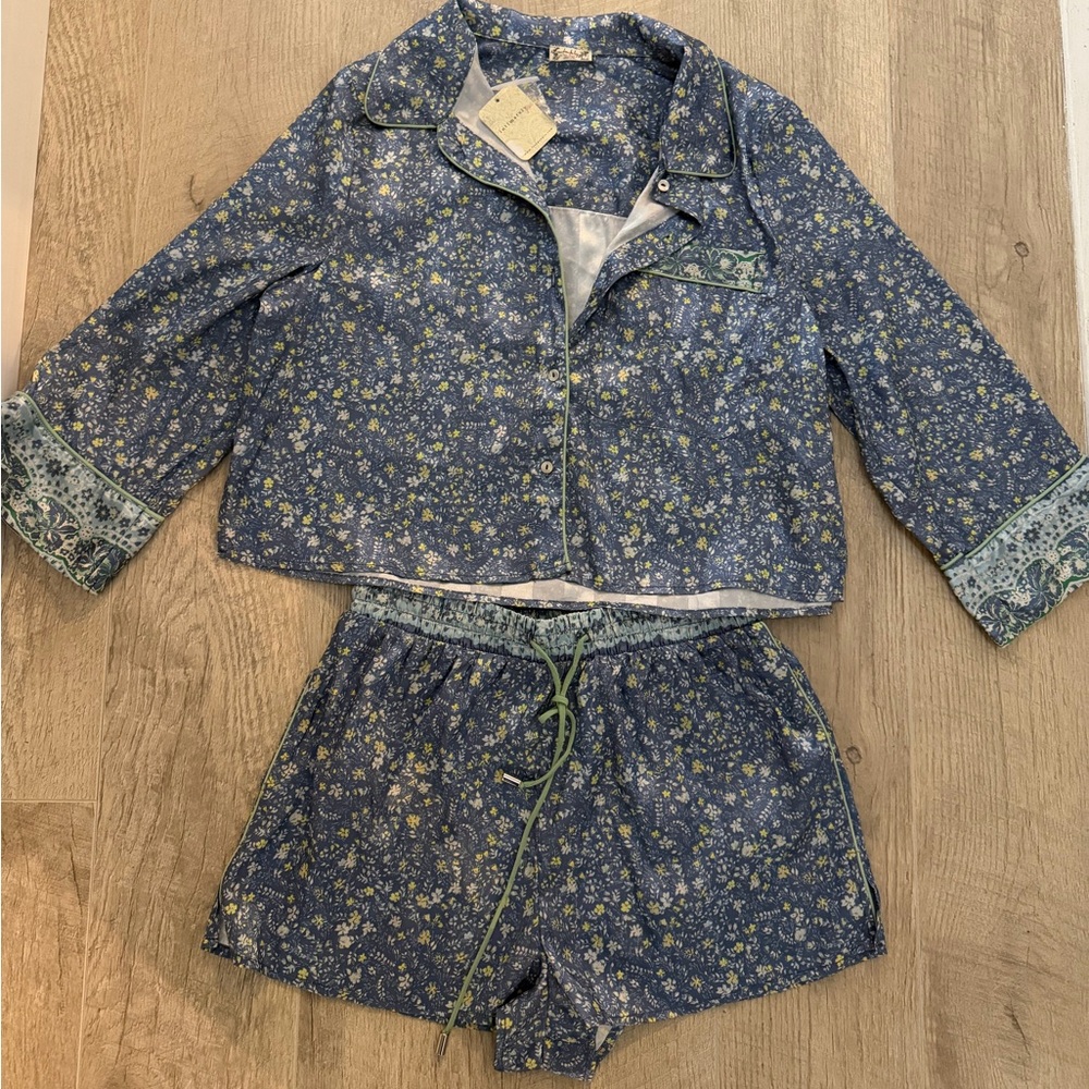 Free People Blue Floral Pajama Set